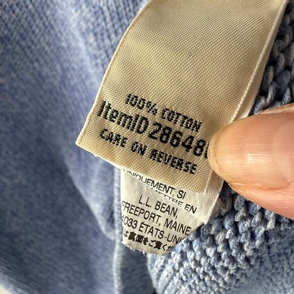 L.L. Bean Blue V Neck Long thick cotton pullover sweater size L - Picture 5 of 8